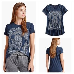 Lucky Lotus Blue Embroidered Hamsa Hand Tee